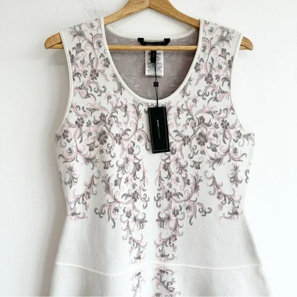 BCBG Max Azria "Wilma" Fit Flare Dress Women's Large Floral Pink Cream - Picture 2 of 10